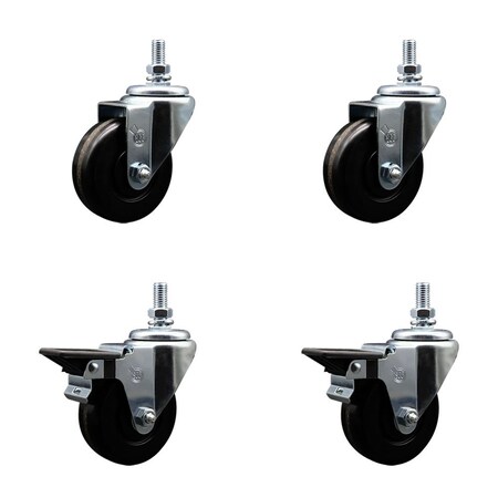 Service Caster 35 Inch Phenolic 10 MM Threaded Stem Caster Set 2 Brakes SCC SCC-TS20S3514-PHR-M1015-2-PLB-2